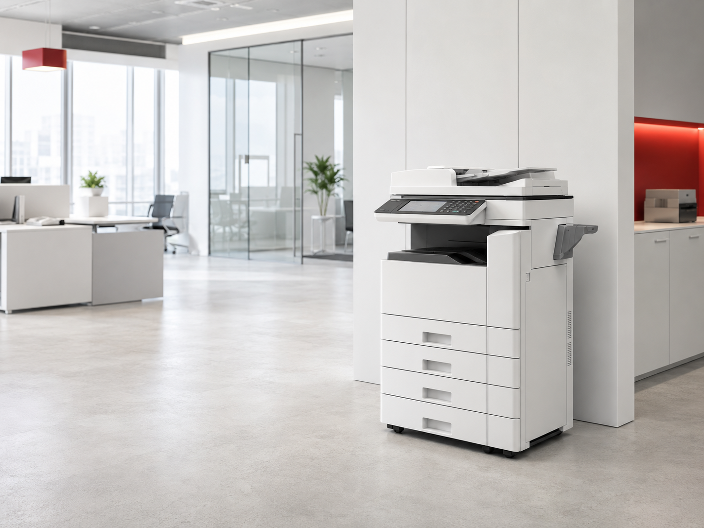 Modern multifunction copier in a bright office